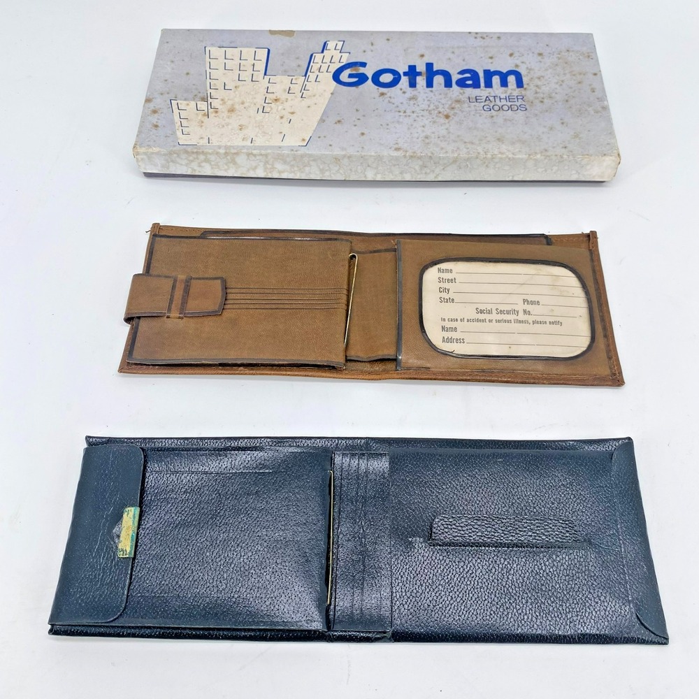 Vintage Leather Wallets Set of 2 Gotham Leather Goods Bifold Mexico Brown Black